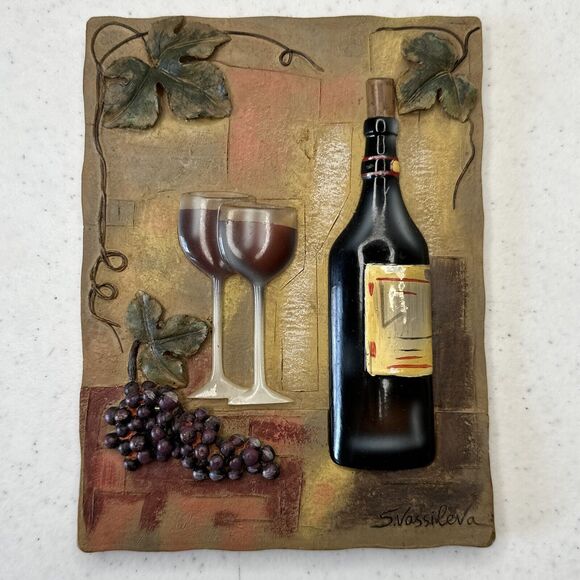 S Vassileva 3D Resin Hanging Wall‎ Plaque Wine Bottle Cheese Bar Food - Picture 1 of 5